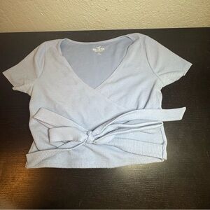Hollister White Crop Tie Front Blouse Short Sleeve